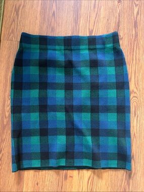 Chaps Green and Blue Plaid Pencil Skirt